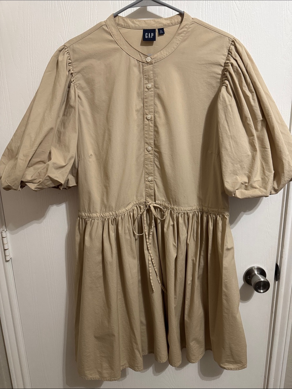 Gap Balloon Sleeve Mini Dress Button Front Elastic Draw String Waist Women’s XL
